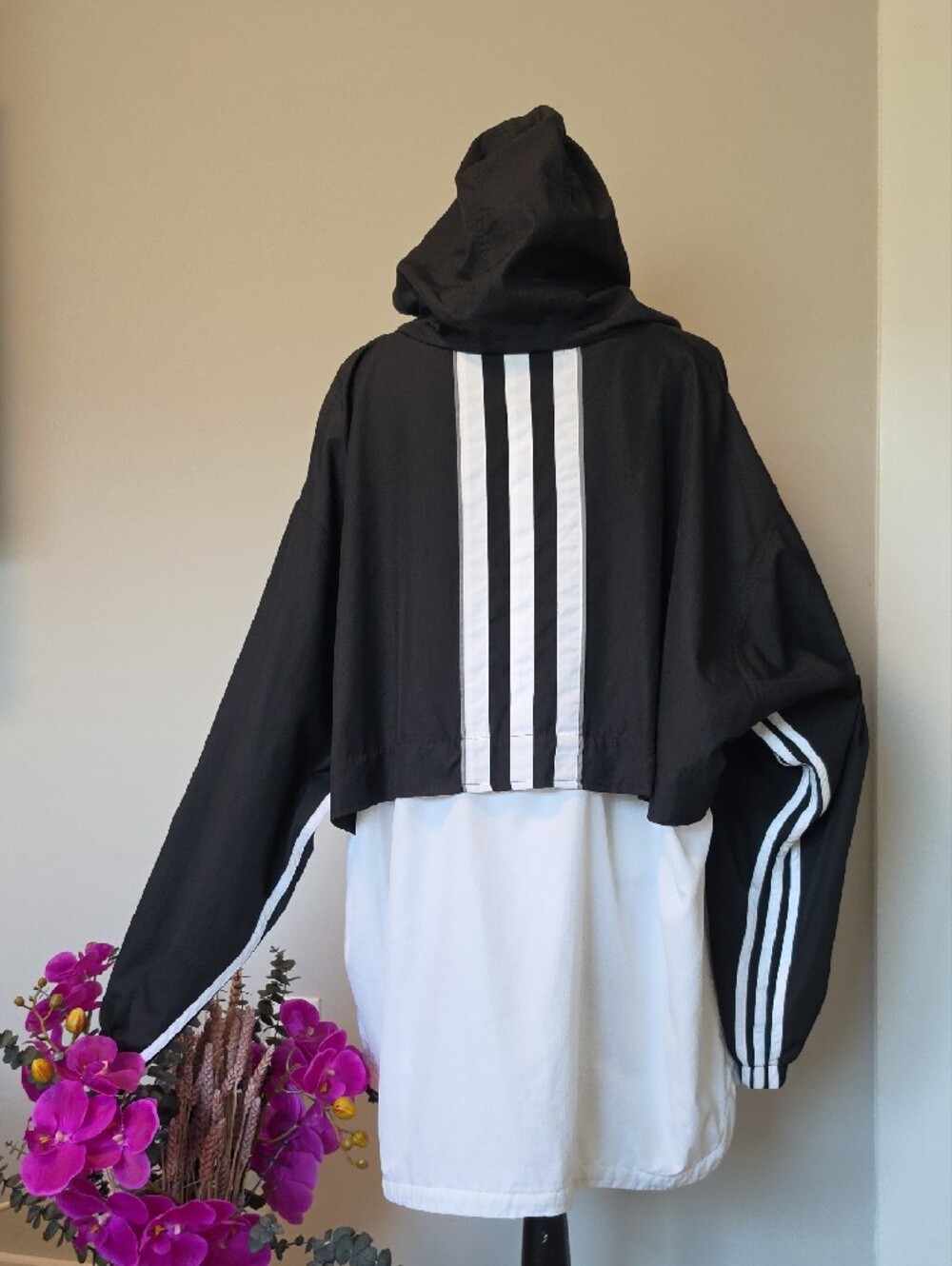 Adidas Black and White Hooded Pullover Windbreaker - Picture 3 of 9